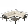 VisioGear 4 Pieces Outdoor Wood Sofa Set, L-Shaped Patio Furniture Sofa Set with Coffee Table, Cushions and Side Table, Beige&Brown, 27.6"*27.6"*14" - 3 of 4