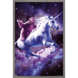 Trends International James Booker - Space Sloth Riding On Unicorn Framed Wall Poster Prints - 1 of 4
