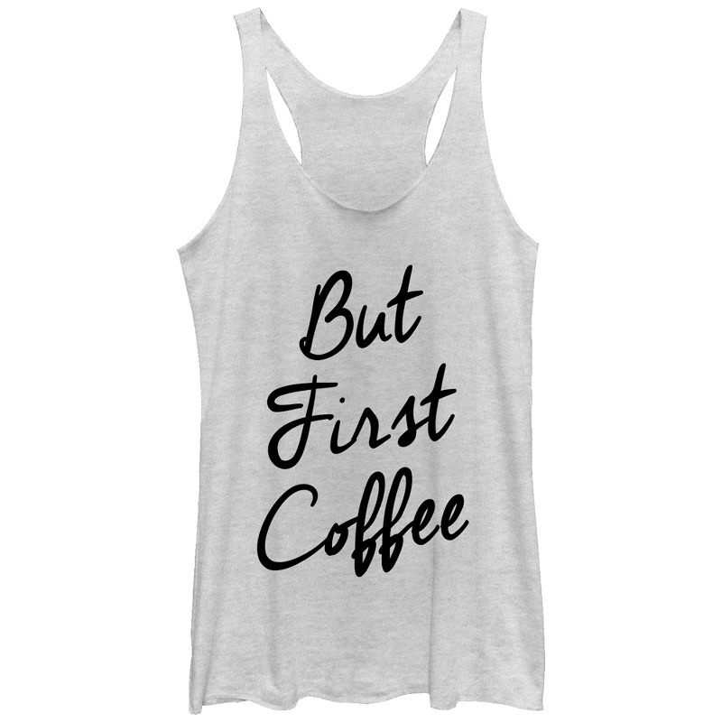 Women's CHIN UP But First Coffee Cursive Racerback Tank Top, 1 of 4