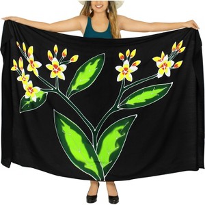 LA LEELA Women's Bikini Skirt Sarong Swimwear Cover up Bathing suit Summer Wraps Swimsuit Beach Wrap Coverups for Women One Size Black, Leaf - 1 of 4
