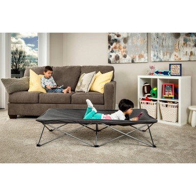 Gray Extra Long Steel Portable Toddler Bed with Fitted Sheet