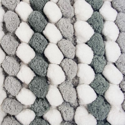 Gray and White Striped High Pile Cotton Bath Mat