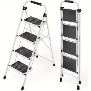 NAYSAYE 4 Step Ladder Folding Step Stools with Anti Slip Pedals and Comfortable Handrail 330lbs Bearing Capacity for Home Garage, White, 31"*15"*44" - 1 of 4