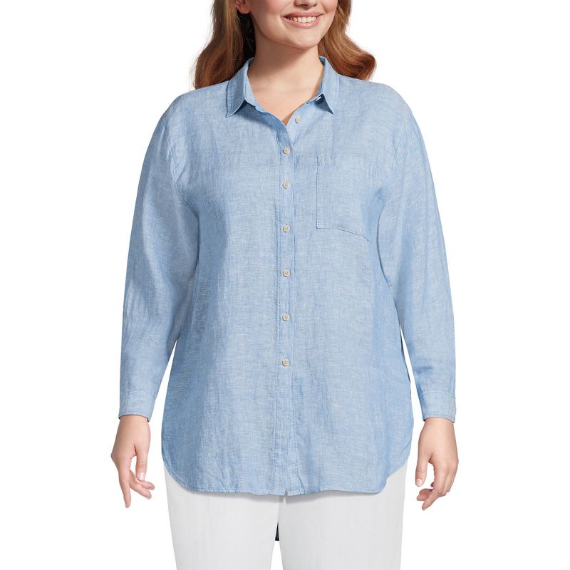 Lands' End Women's Linen Roll Sleeve Relaxed Tunic Top, 1 of 5