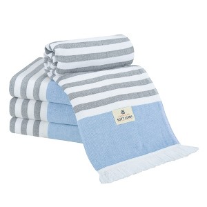 American Soft Linen 4 Piece Turkish Peshtemal Beach Towel Set, Light Weight Peshtemal Beach Pool Towels - 1 of 4
