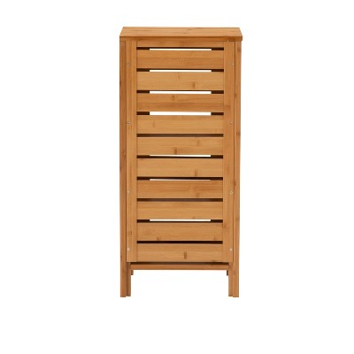 Natural Bamboo One-Door Bathroom Floor Cabinet with Shelves