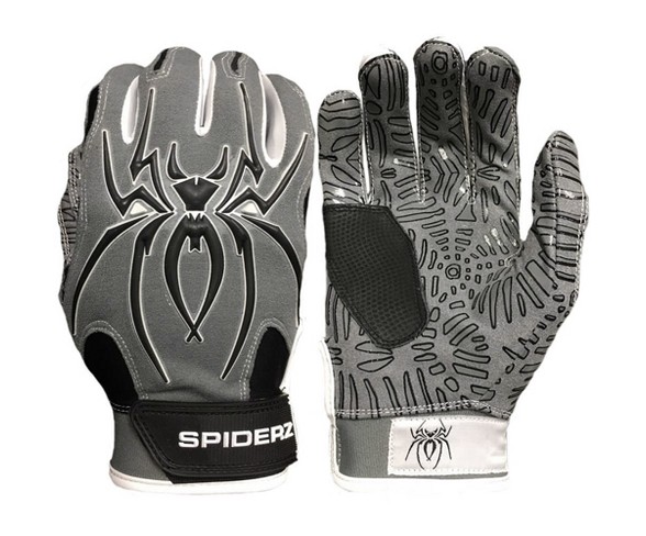 Spiderz Hybrid Tac Palm Adult Baseball/Softball Batting Gloves Gun Metal - Gray/Black - L