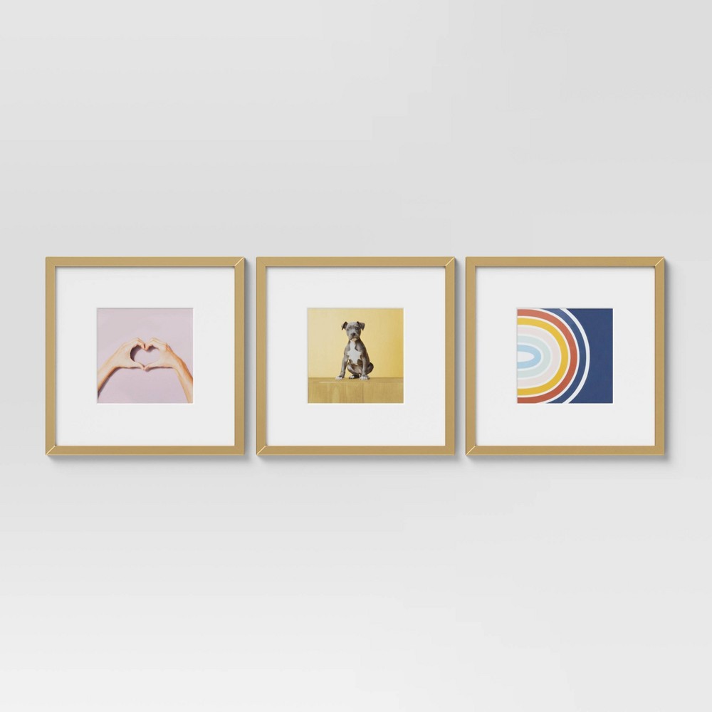 14.5" x 14.5" Matted to 8" x 8" 3pc PS Gallery Frame Set Brass - Room Essentials