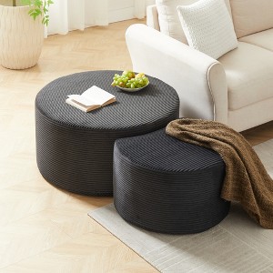 Standard Foam Upholstered Round Nesting Coffee Table Set of 2 with No Assembly and Multi-Functional Use - 1 of 4