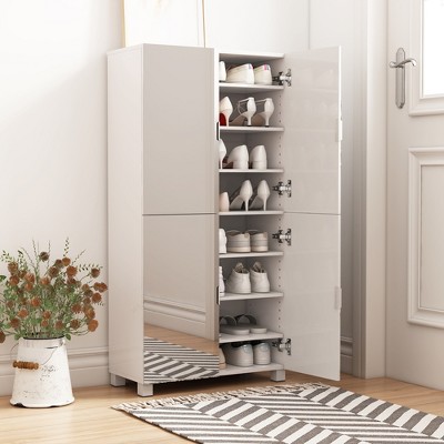 Sevobal Utility Storage Cabinets Shoes Storage Cabinet with Mirror Door, Shoe Organizer Shelves for Hallway Bedroom Entryway, White, 24.8"*13.2"*50"
