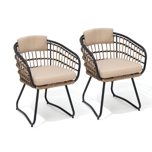 Crestlive Products Patio Rattan Dining Chairs Set Outdoor Dining Chairs with Cushions and Armrest Wicker Dining Armchairs Porch Chairs - 1 of 4
