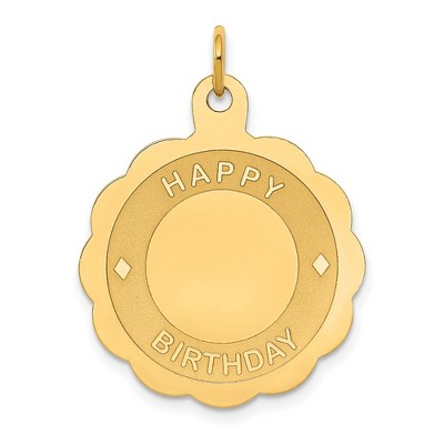 Black Bow Jewelry 14k Yellow Gold Happy Birthday Disc Pendant, 22mm