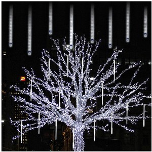 Itopfox 8 Piece 12 Inch Meteor Shower Icicle Lights 288 LED White Waterproof Outdoor Snow Raindrop Lights for Christmas Tree Holiday Decor - 1 of 4