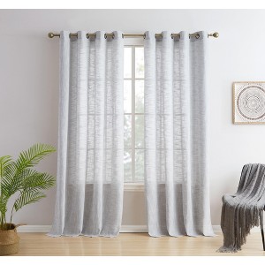 HLC.ME Madison Faux Linen Textured Thicker Sheers Privacy Light Filtering Window Grommet Curtains Drapery Panels, Set of 2 - 1 of 4