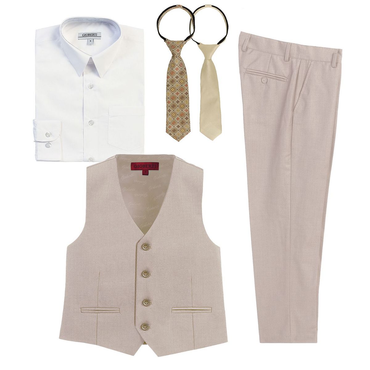 Gioberti Boy's 5 Piece Vest and Pants Set with Shirt and Ties Set