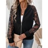 Women's Casual Lace Stitching Coat Long Sleeve Sheer Jacket Zipper Front Baseball Collar Tops Jacket Top Coat - 3 of 4