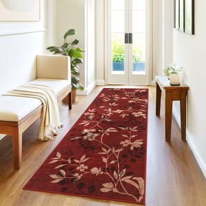 Washable Modern Leaves Printed Rug Non Slip Low Pile Rug Soft Botanical Pattern  Throw Floor Cover Foldable Indoor Carpet for Living Room Bedroom - 1 of 4