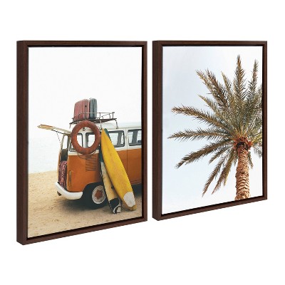 Sylvie Surfboard and Palm Tree Tropical Canvas Wall Art Set
