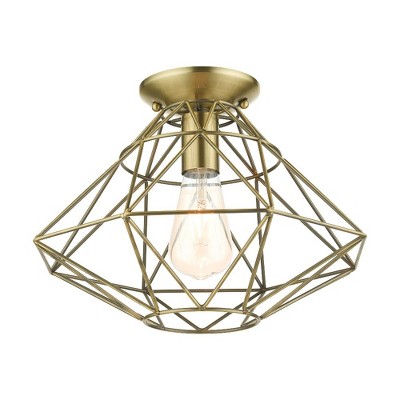 Antique Brass Geometric 1-Light Flush Mount Ceiling Fixture