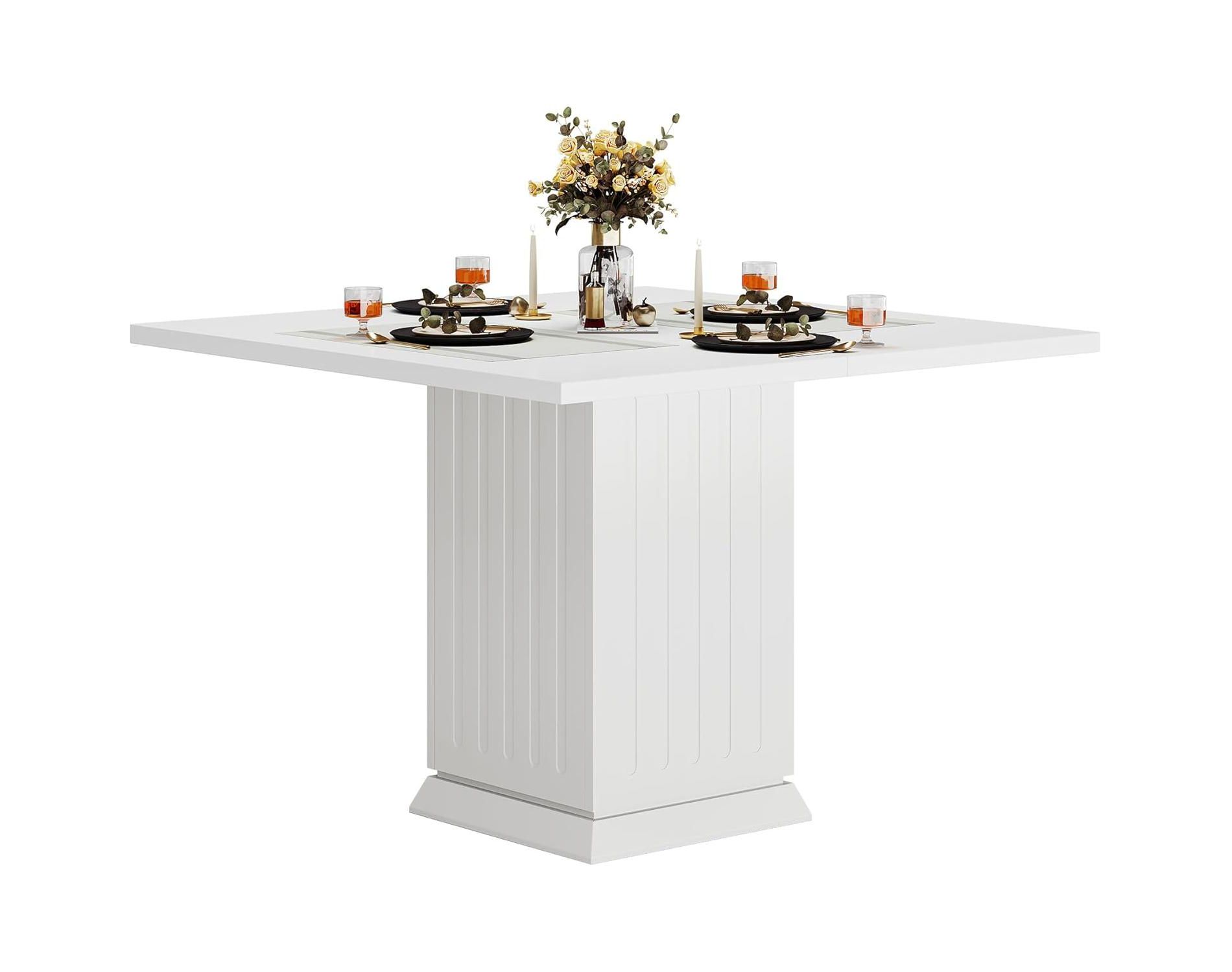 Tribesigns Wood Square Dining Table with 2 Placemats, White