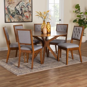 Baxton Studio Mana Modern Grey and Walnut Brown Wood 7-Piece Dining Set - 1 of 4