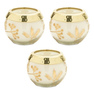 Frosted Juniper Scented Soy Candle with Pressed Leaf Lid (Set of 3)