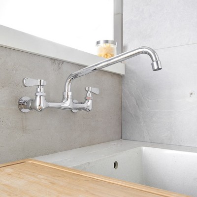 Polished Chrome Wall-Mount 2-Handle Low-Arc Kitchen Faucet
