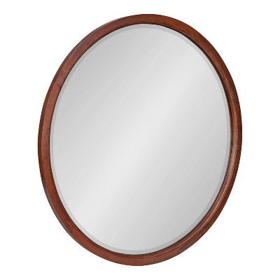 32" x 32" Hogan Round Framed Decorative Wall Mirror Walnut Brown - Kate & Laurel All Things Decor