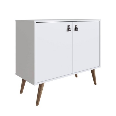 White Eucalyptus Wood Buffet Sideboard with Faux Leather Handles