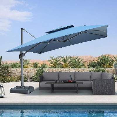 PURPLE LEAF Outdoor Cantilever Umbrellas with Base Large Patio Umbrella Offset Umbrella 360 Degree Rotation