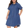 Agnes Orinda Women's Plus Size Short Sleeve Button Down Pockets Midi Denim Dress - 2 of 4