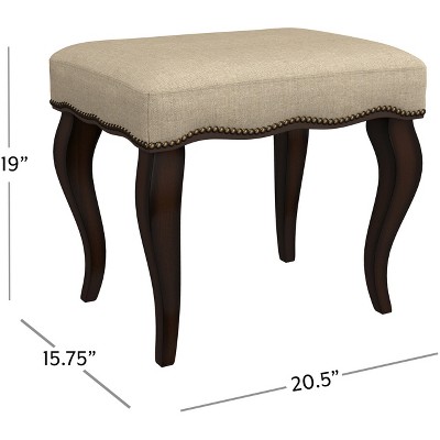 19" Burnished Oak and Cream Upholstered Backless Vanity Stool