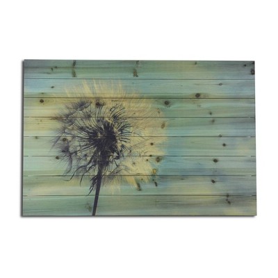 24" x 36" Dandelion Print on Planked Wood Wall Sign Panel Blue - Gallery 57