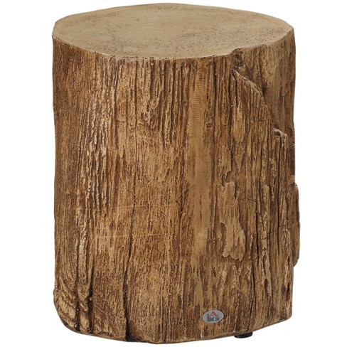 HOMCOM Tree Stump Stool, Decorative Side Table with Round Tabletop,  Concrete End Table with Wood Grain Finish, for Indoors and Outdoors, Natural