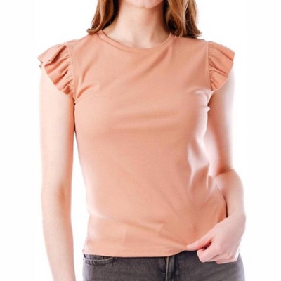 Women's Ruffle Cap Sleeves Ribbed Knit Top - WISHLIST