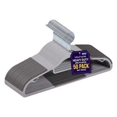 Heavy Duty Gray Plastic Non-Slip Clothes Hangers Set of 50