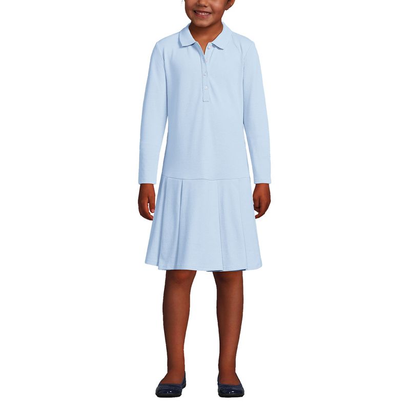 Lands' End Kids Long Sleeve Mesh Pleated Polo Dress, 3 of 4