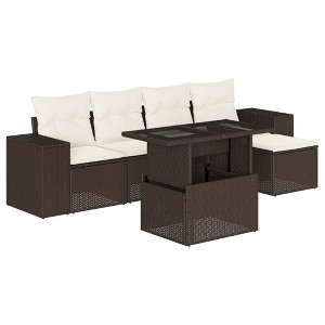vidaXL 6 Piece Patio Sofa Set with Cushions Brown and Cream Poly Rattan - Without Storage - 1 of 4
