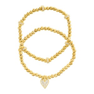 Adornia 14k Gold Plated Pair of Bead Bracelets with Crystal Charm - 1 of 3