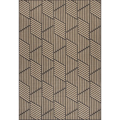 Reversible Charcoal Gray Geometric 4' x 6' Synthetic Area Rug