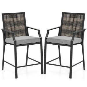 Tangkula Patio Bar Stools Set of 2 w/ Armrest Fabric Seat & Heavy-Duty Metal Frame - 1 of 4