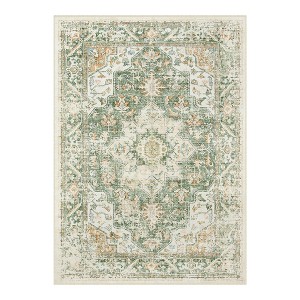 Lahome  Large Floral Border Contrast Short Pile Velvet Rectangular Indoor Area Rug - 1 of 4