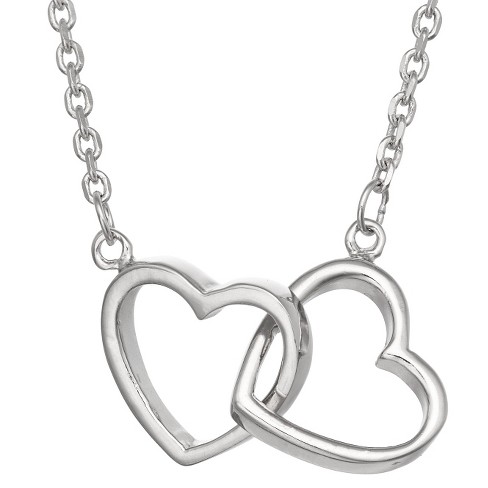 Tiara Sterling Silver Interlocking Double Heart Chain Necklace