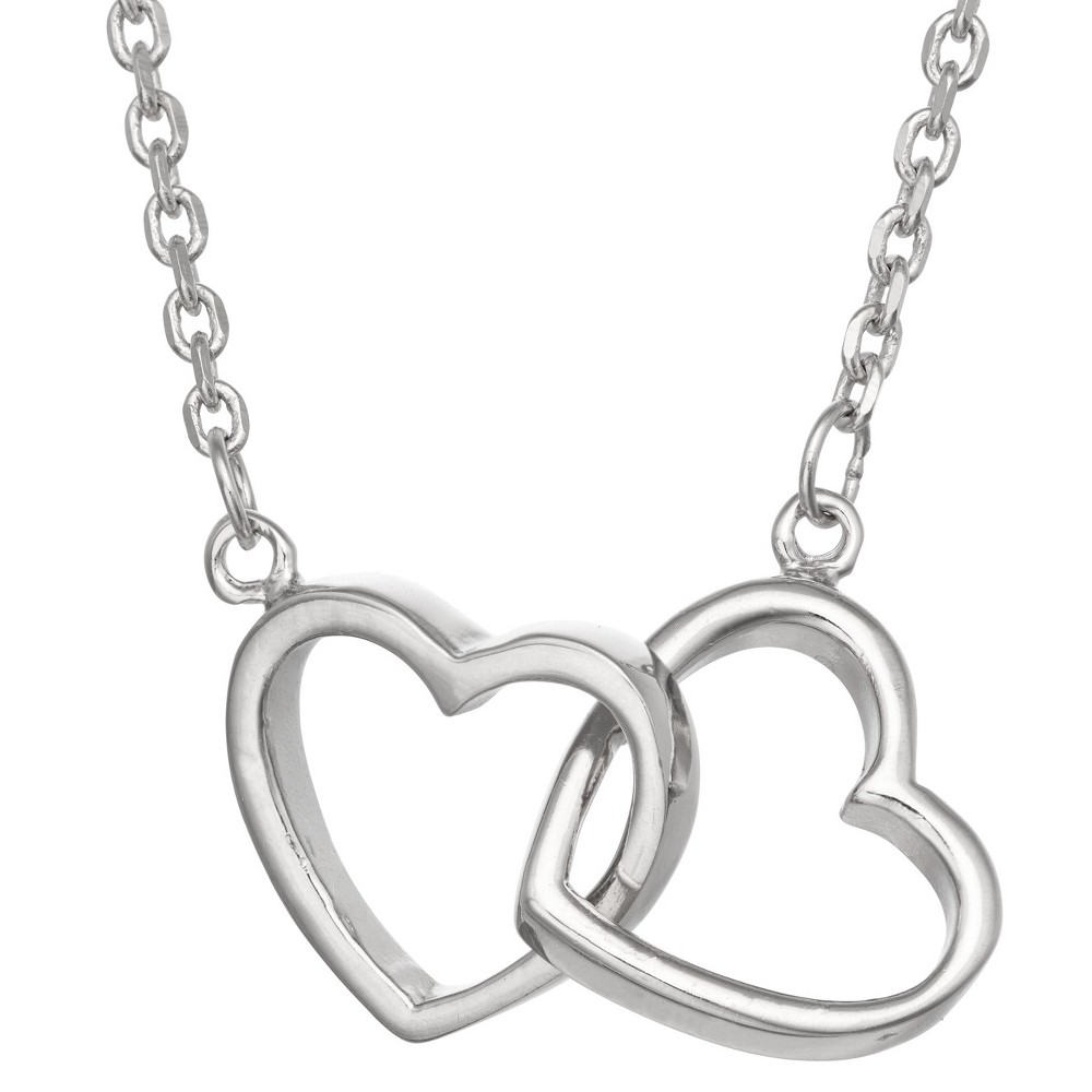Photos - Pendant / Choker Necklace Tiara Sterling Silver Interlocking Double Heart Chain Necklace