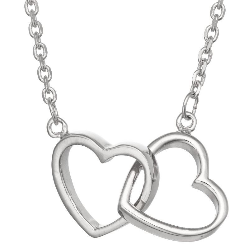 Tiara Sterling Silver Interlocking Double Heart Chain Necklace, 1 of 3