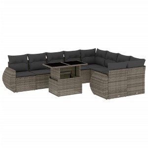 vidaXL 10 Piece Patio Sofa Set with Cushions - Gray Poly Rattan - 1 of 4