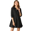 INSPIRE CHIC Women's 3/4 Sleeve Button Front Solid Color Flare Mini Shirt Dress - 3 of 4