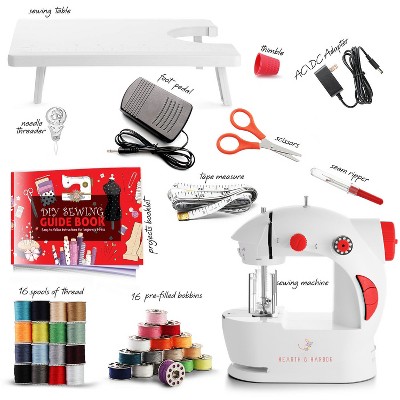 CraftBud White Portable Mini Sewing Machine Set for Kids