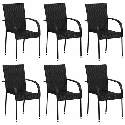 vidaXL Dining Chair Set of 6 Black PE Rattan One Size Stackable
