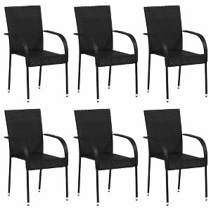 vidaXL Dining Chair Set of 6 Black PE Rattan One Size Stackable - 1 of 4